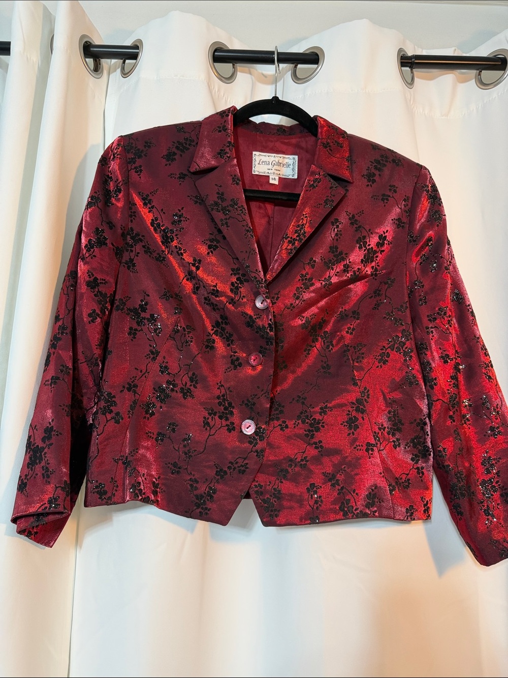 Vintage Lena Gabrielle NY Maroon Textured Satin Blazer SZ 14 B9